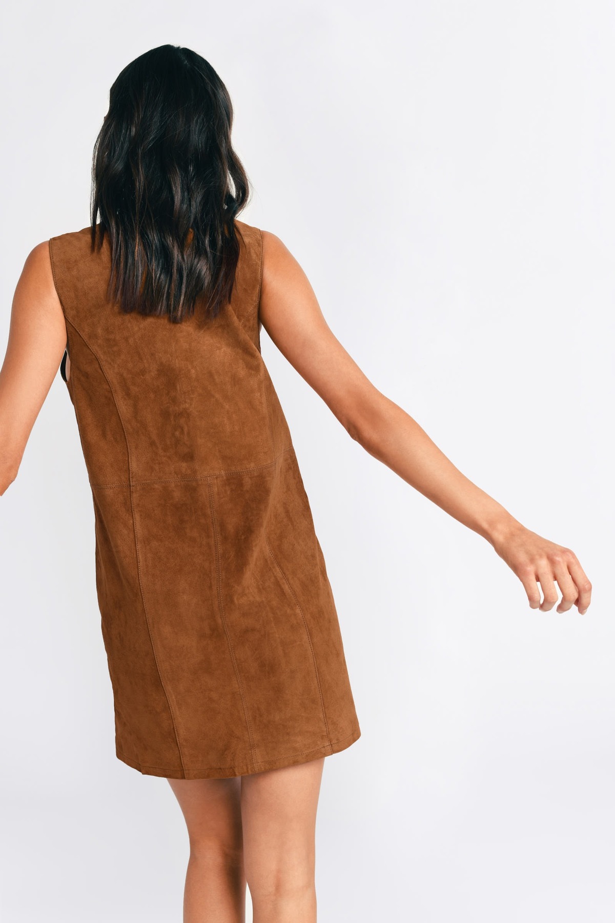 Sexy Brown Mini Dress Genuine Suede Dress Sleeveless Dress 5623