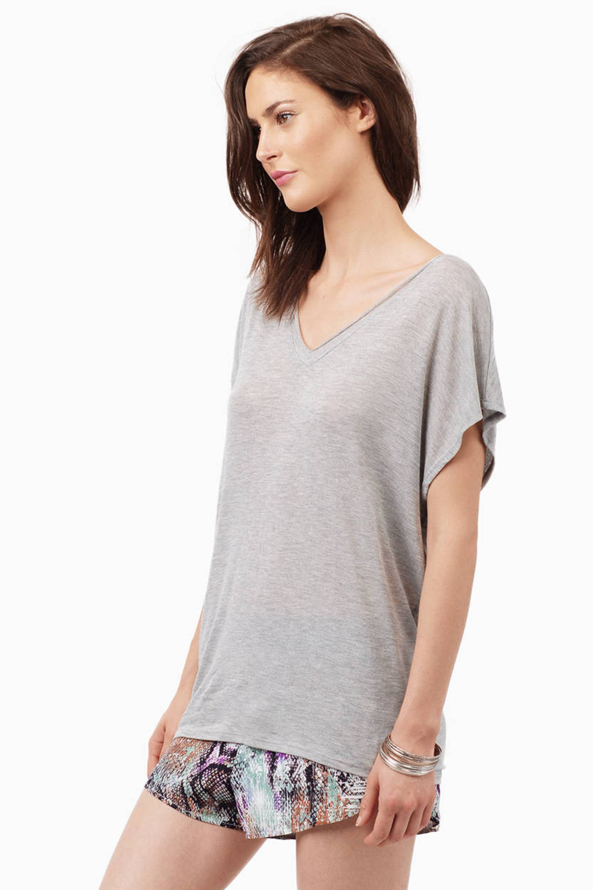 Grey Basic Top - Grey Top - V Neck Top - Basic Top