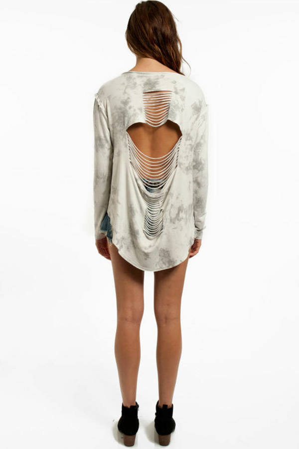 Cross Block Shredded Top in Grey Multi - $30 | Tobi US