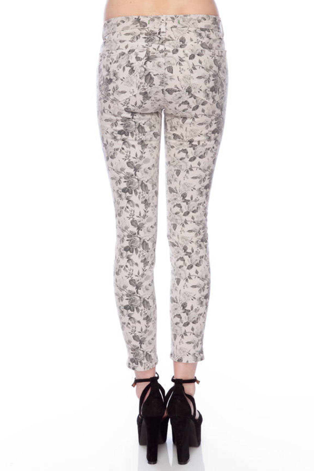 Mid Rise Skinny Jeans in Grey Sugarcane Mini Floral - $70 | Tobi US