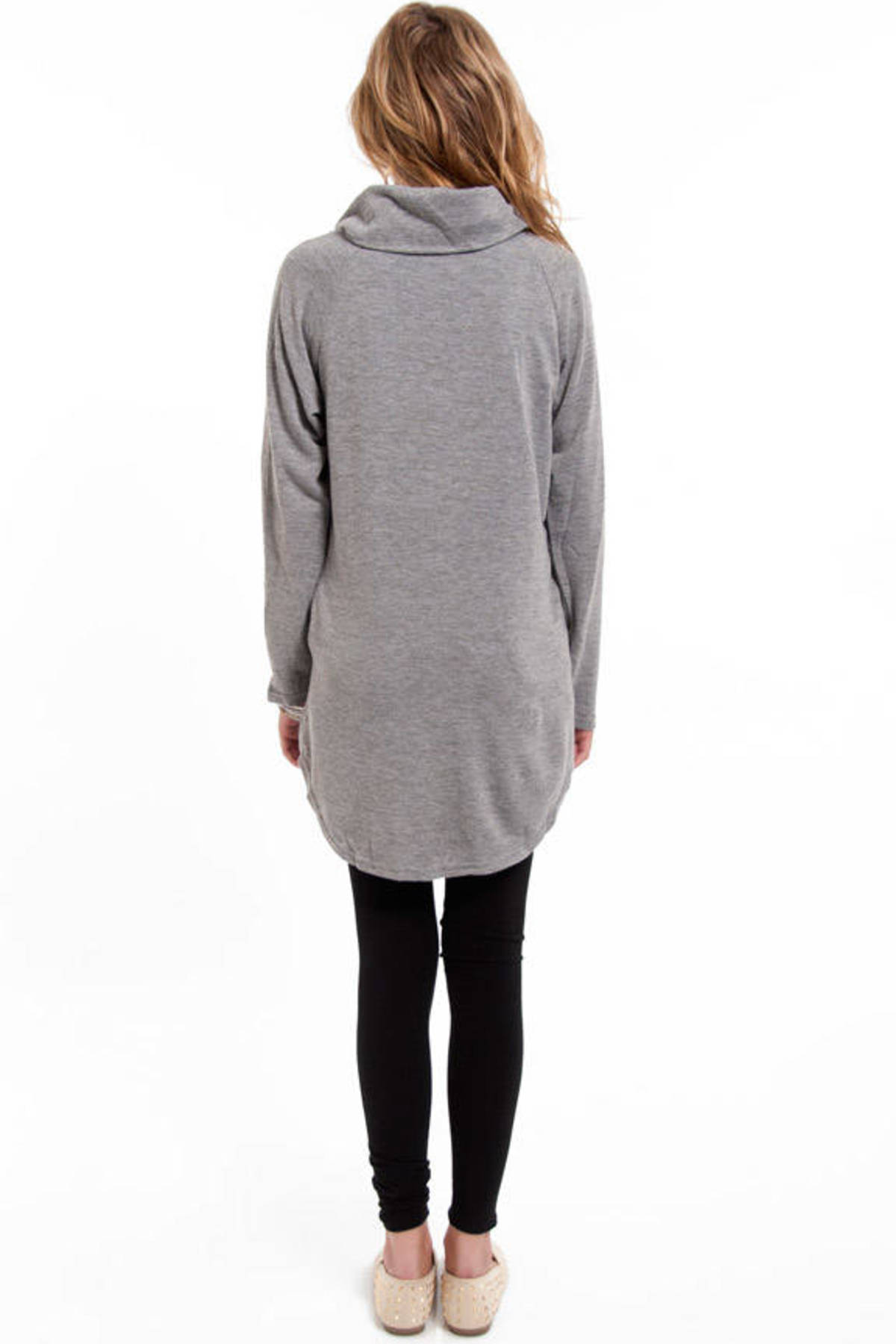 Funnel Neck Zip Up Sweater in Heather Grey - $29 | Tobi US