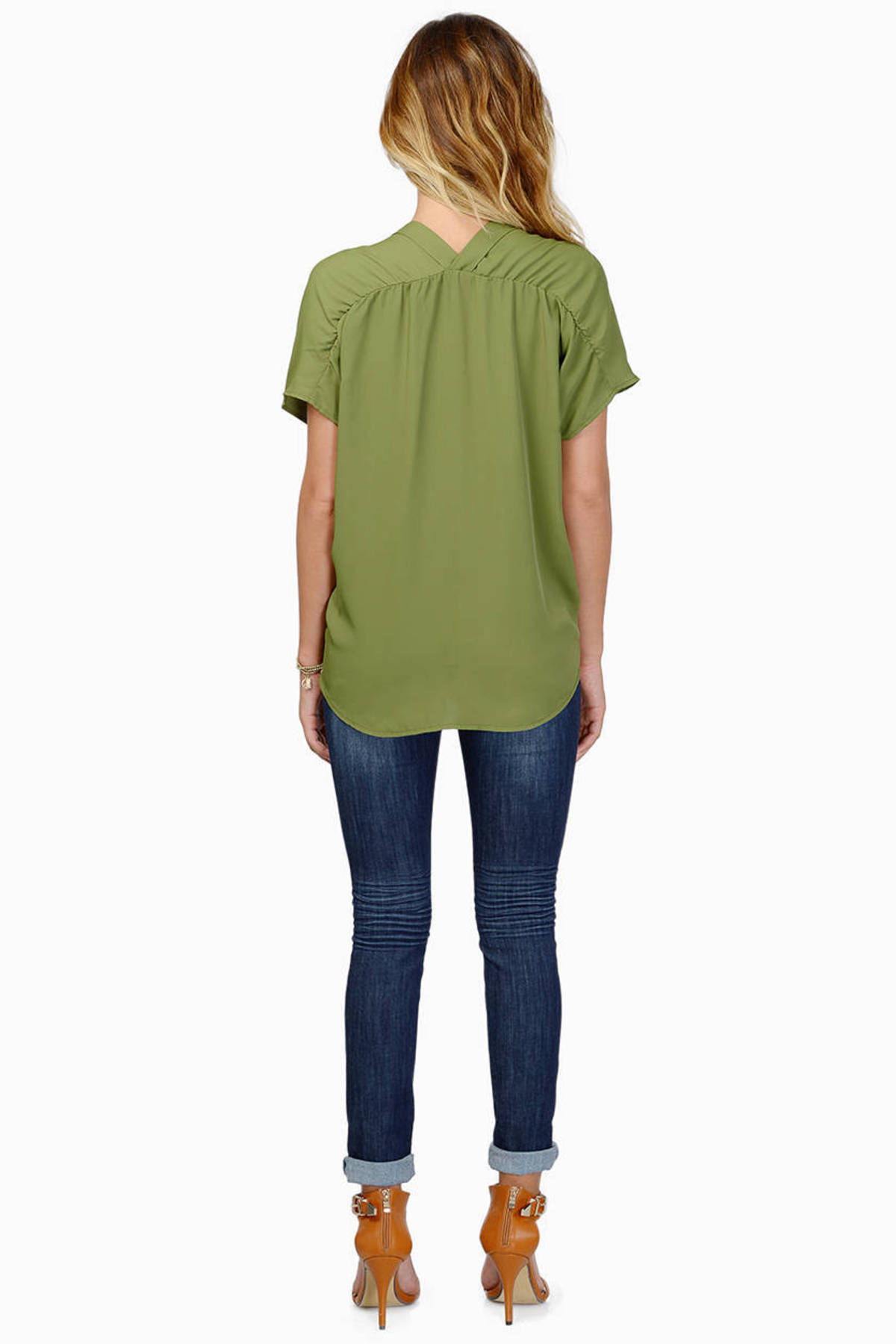 Olive Blouse - green Blouse - Short Sleeve Blouse - Olive Top