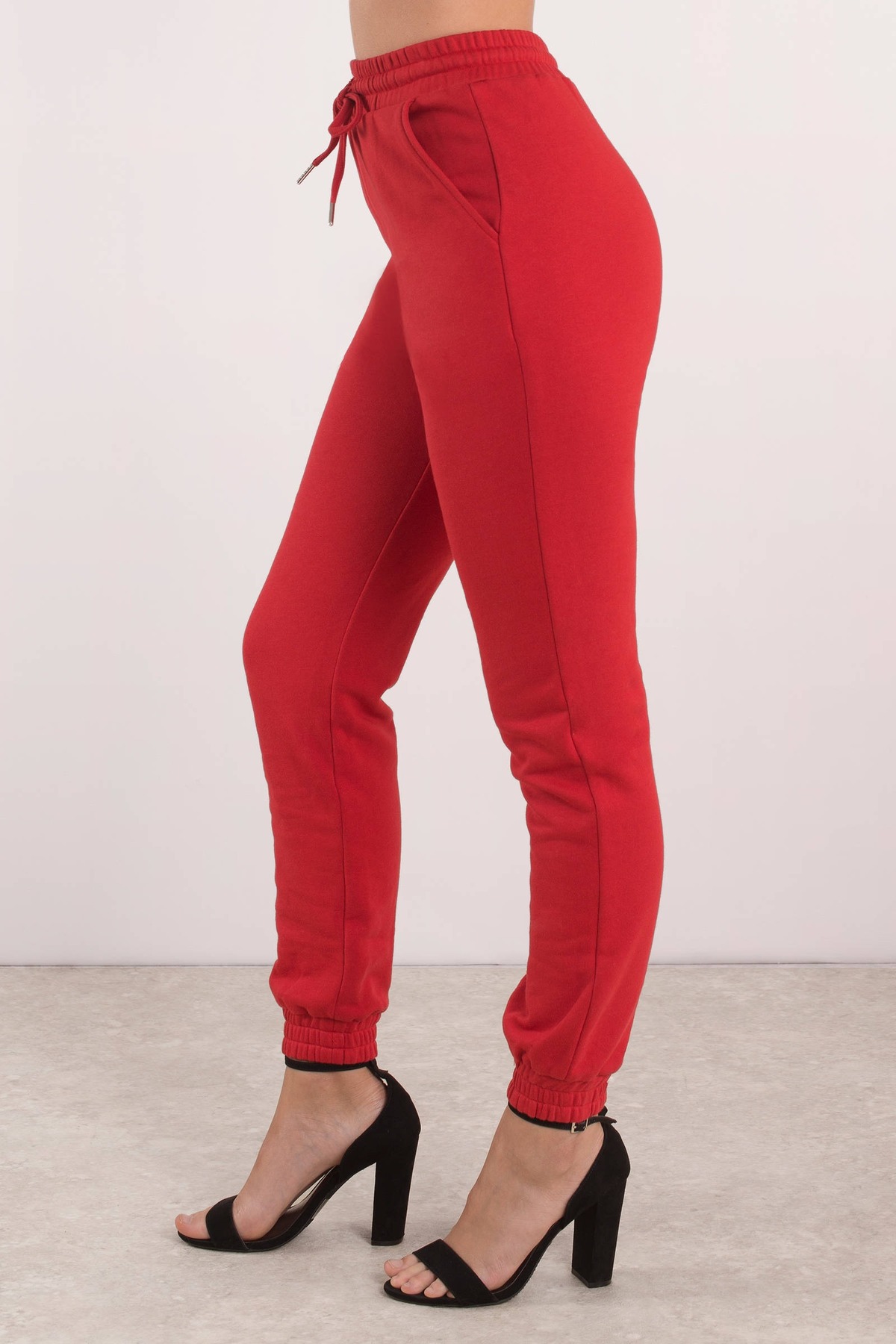 Red Pants - Tight Joggers - Red High Waisted Pants - French Terry Fit Pants