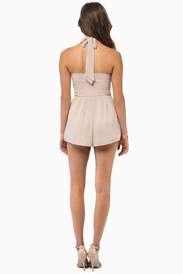 Halter Twist Front Romper In Taupe 58 Tobi Us