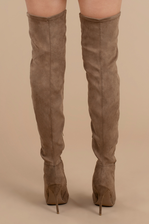 taupe suede thigh high boots