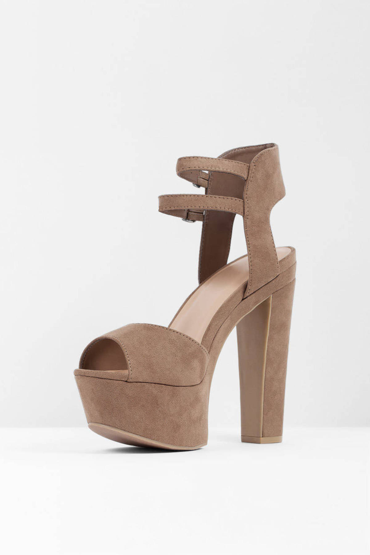 Vixen Double Strap Platform Heels in Taupe - $62 | Tobi US