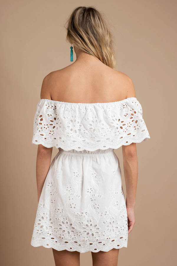 white eyelet off the shoulder dress