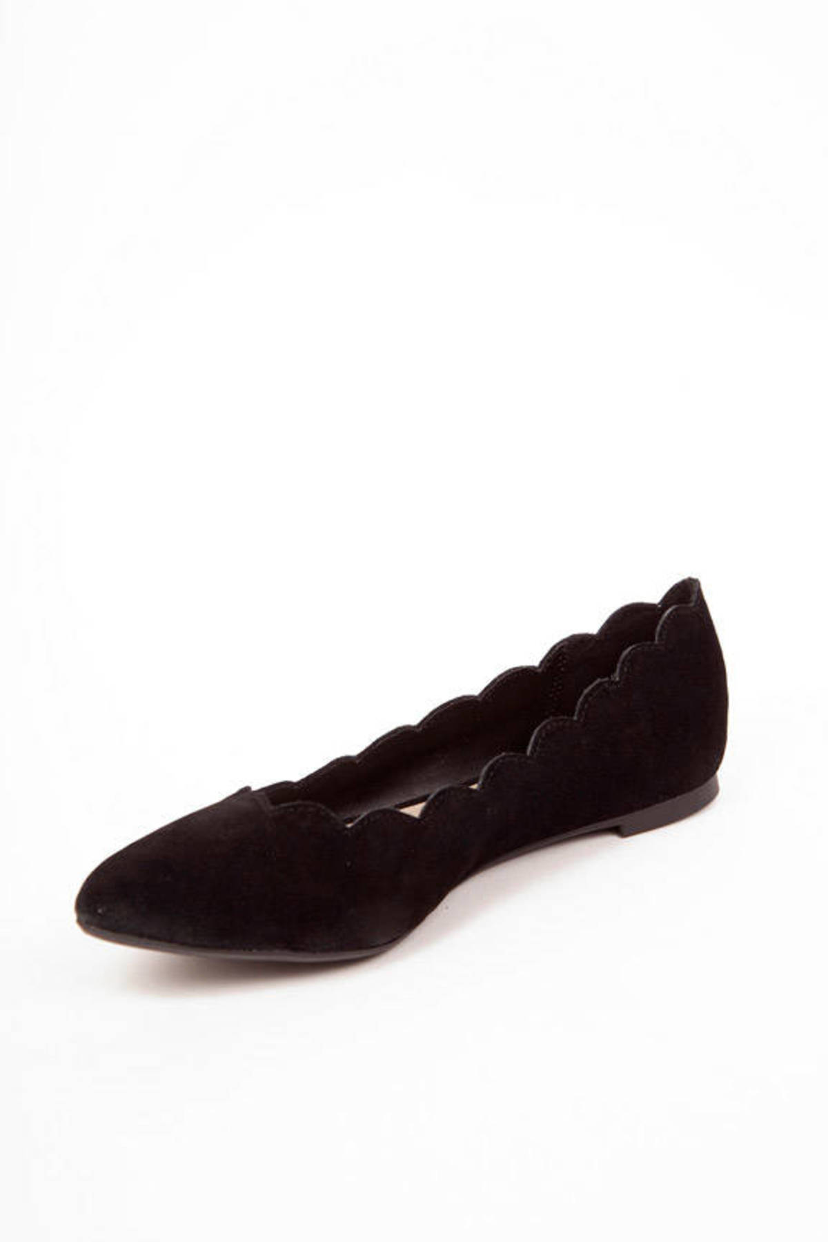 Abie Scalloped Suede Flats in Black - $42 | Tobi US