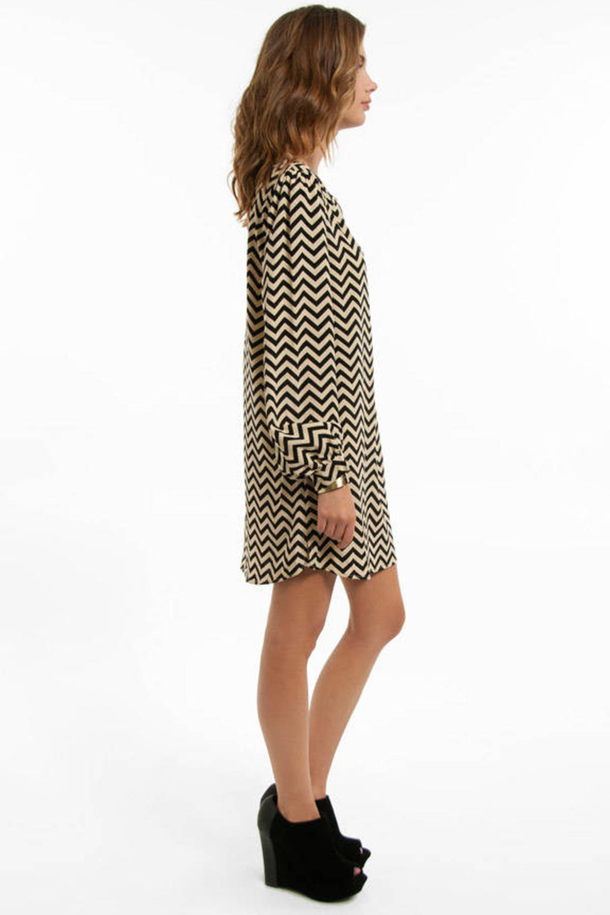 Zig Zag Dress In Black And Beige Tobi Us