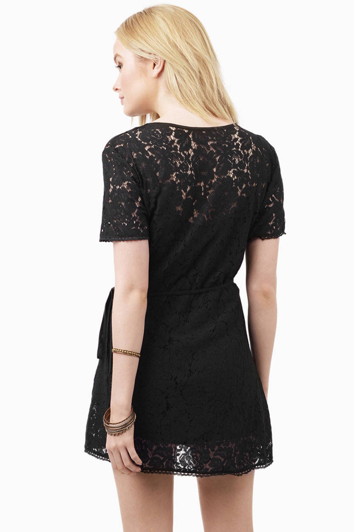 Black Wrap Dress Sleeved Dress V Neck Dress Black Lace Peplum Dress