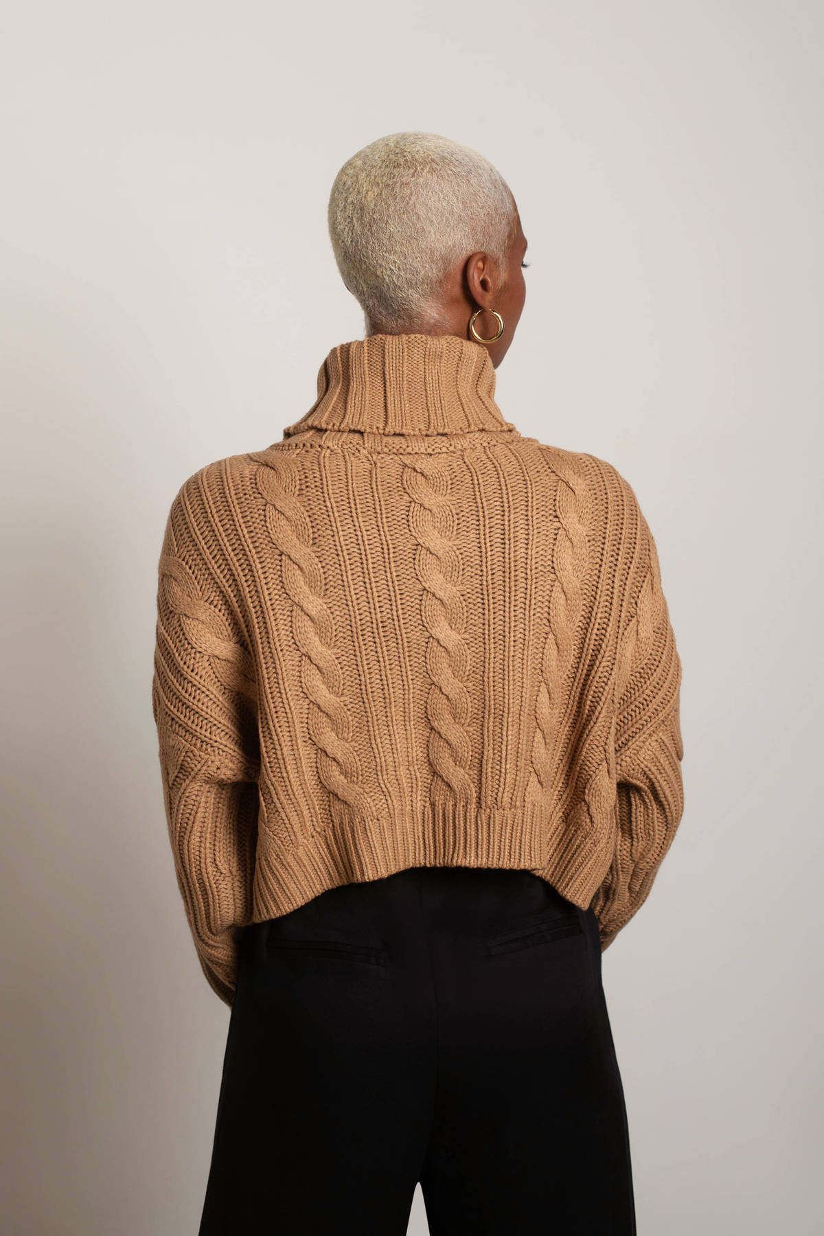 Brown Crop Sweater Turtle Neck Sweater Cable Knit Sweater