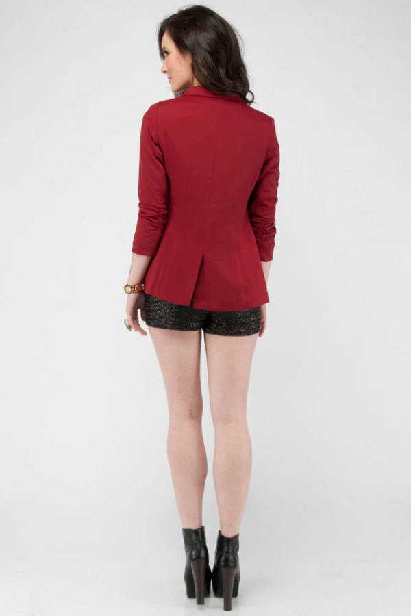 Ruched Sleeve Blazer In Burgundy 29 Tobi Us