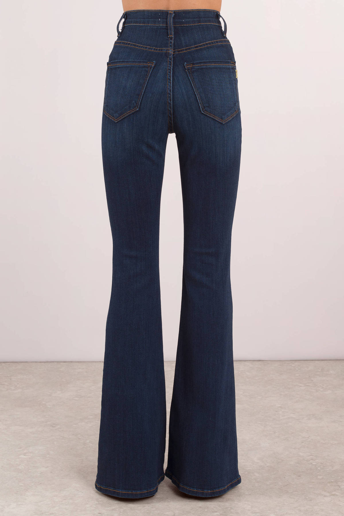 Blue Denim - Button Up Bell Bottom Jeans - Blue Dark Wash Jeans