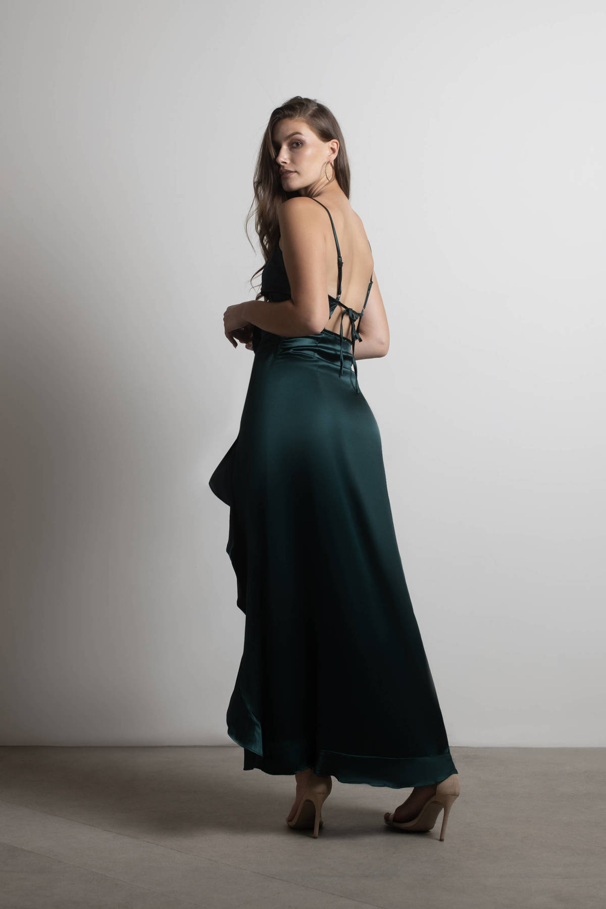 Hunter Green Asymmetric Dress - Ruffled Maxi Dress