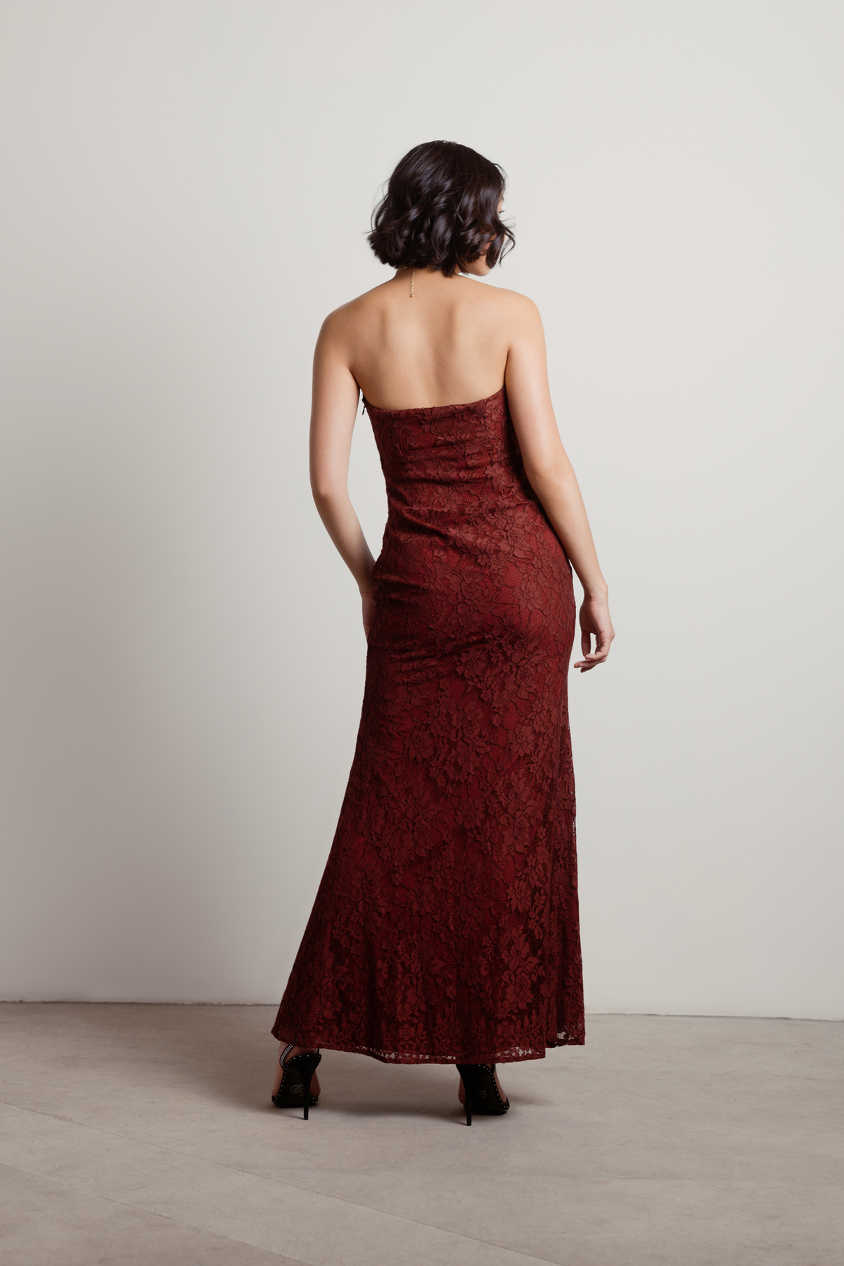 Sexy Red Maxi Dress Lace Strapless Dress Wine Long Dress