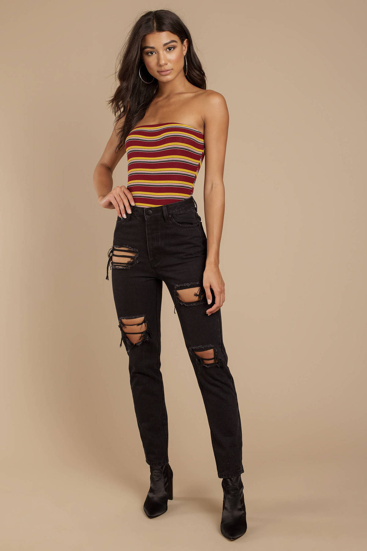 Red Bodysuit Multi Striped Bodysuit Wine Bodysuit 0136