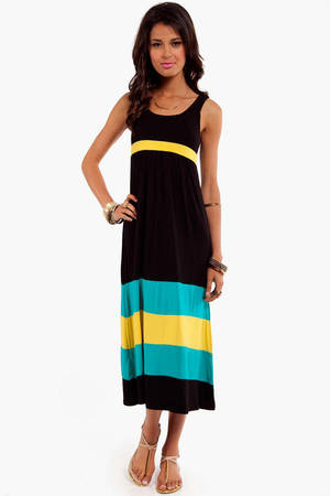 Tiers of Color Tank Dress in Black and Teal - $18 | Tobi US