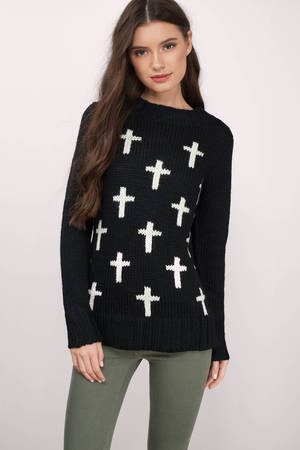 Trendy Black & Cream Sweater - black Sweater - Wool Sweater