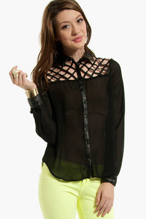 Fenced In Button Up Blouse in Black - $19 | Tobi US