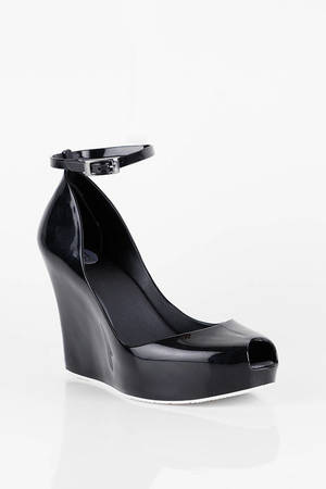 Melissa Patchuli Peep Toe Wedges in Black - $97 | Tobi US