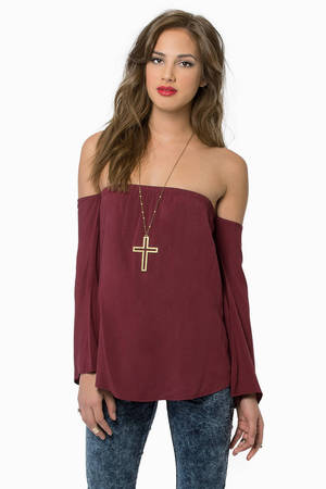 Burgundy Shirt - Burgundy Shirt - Off Shoulder Shirt - Burgundy Top