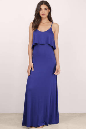 Sexy Blue Dress - Low Back Dress - Layered Maxi Dress