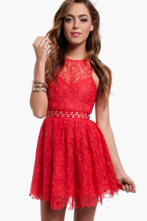Love Me Do Lace Dress in Coral Red - $113 | Tobi US