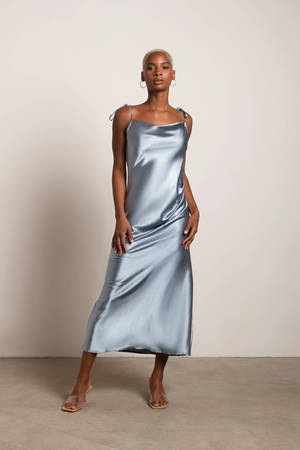 Blue Satin Dress - Midi Dress