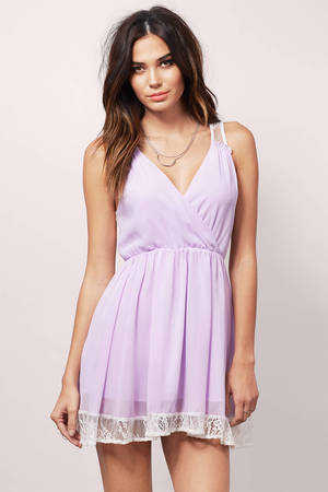 Lavender Casual Dress - Lace Trim Slip Dress - Lavender Backless Dress