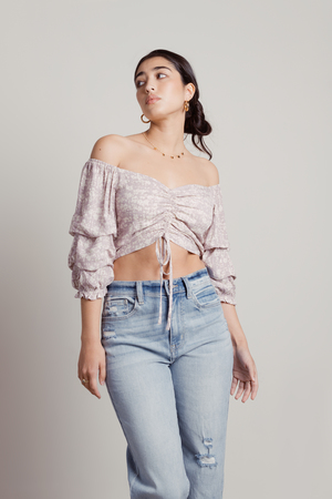 purple ruched crop top