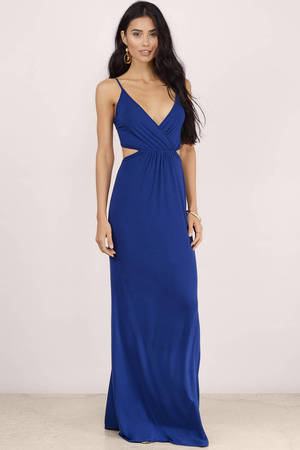 Blue Maxi Dress - Flowy Deep V Dress - Elegant Royal Blue Dress