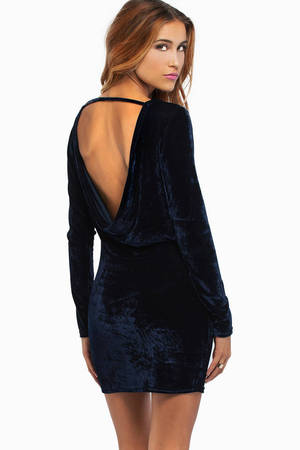 Sighing Sienna Velour Dress in Navy - $26 | Tobi US