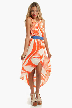 Swivel Belted Tank Dress in Orange and Cream - $74 | Tobi US