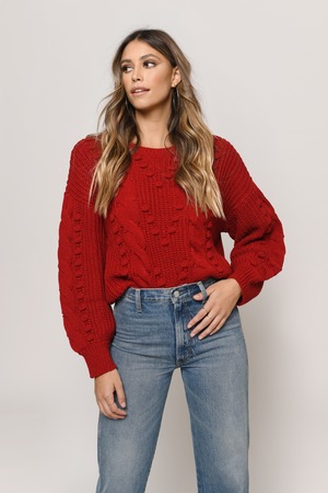 red chunky sweater women's