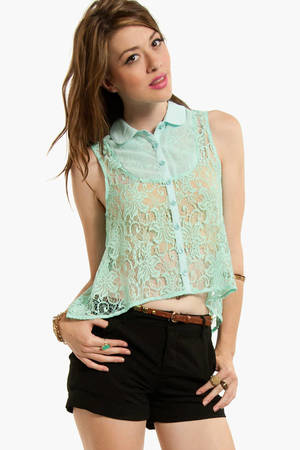 Button Down Laced Top in Sky Blue - $10 | Tobi US