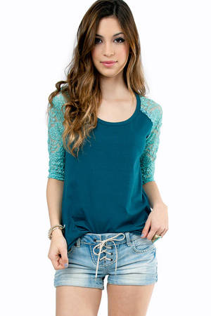 Rags to Laces Raglan T-Shirt in Teal and Mint - $36 | Tobi US