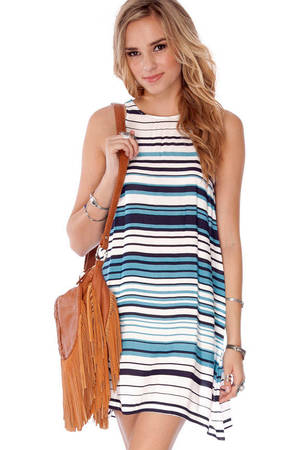 Don't Go Overboard Dress in White and Blue - $17 | Tobi US