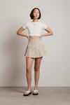 Moonball Beige Linen Pleated Tennis Skirt