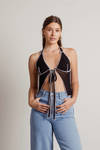 A Time Before Black Contrast Stitch Halter Tie Tank Top