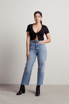 Call Me Yours Black Tie Front Ribbed Cropped Tee