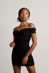 Foreshadow Black Ruched Off Shoulder Bodycon Mini Dress