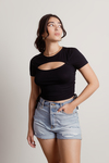 Free Ticket Black Ribbed Cutout Ruched Side Crop Top