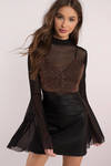 Hot Night Out Black Bell Sleeve Mesh Top