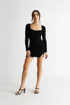 Krystina Black Long Sleeve Slit Sweater Mini Dress