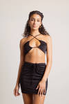 Lilith Black Two Piece Strappy Crop Top And Skirt Set