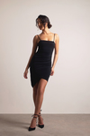 Nayasha Black Asymmetrical Bodycon Dress