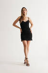 Penelope Black Ruched Lace Bodycon Mini Dress