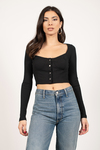 Peoria Black Ribbed Button Up Top
