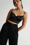 Will You Know Black Satin Bustier Crop Top