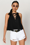 Willow Black Lace Up Crop Tank